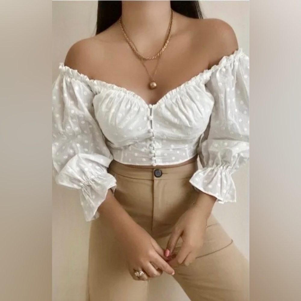 Zara Floral Embroidered Off The Shoulder Top - Picture 2 of 6